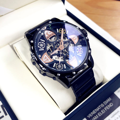 欧美炫酷全自动机械表镂空男士四叶草手表男防水夜光时尚潮流腕表 - 图0