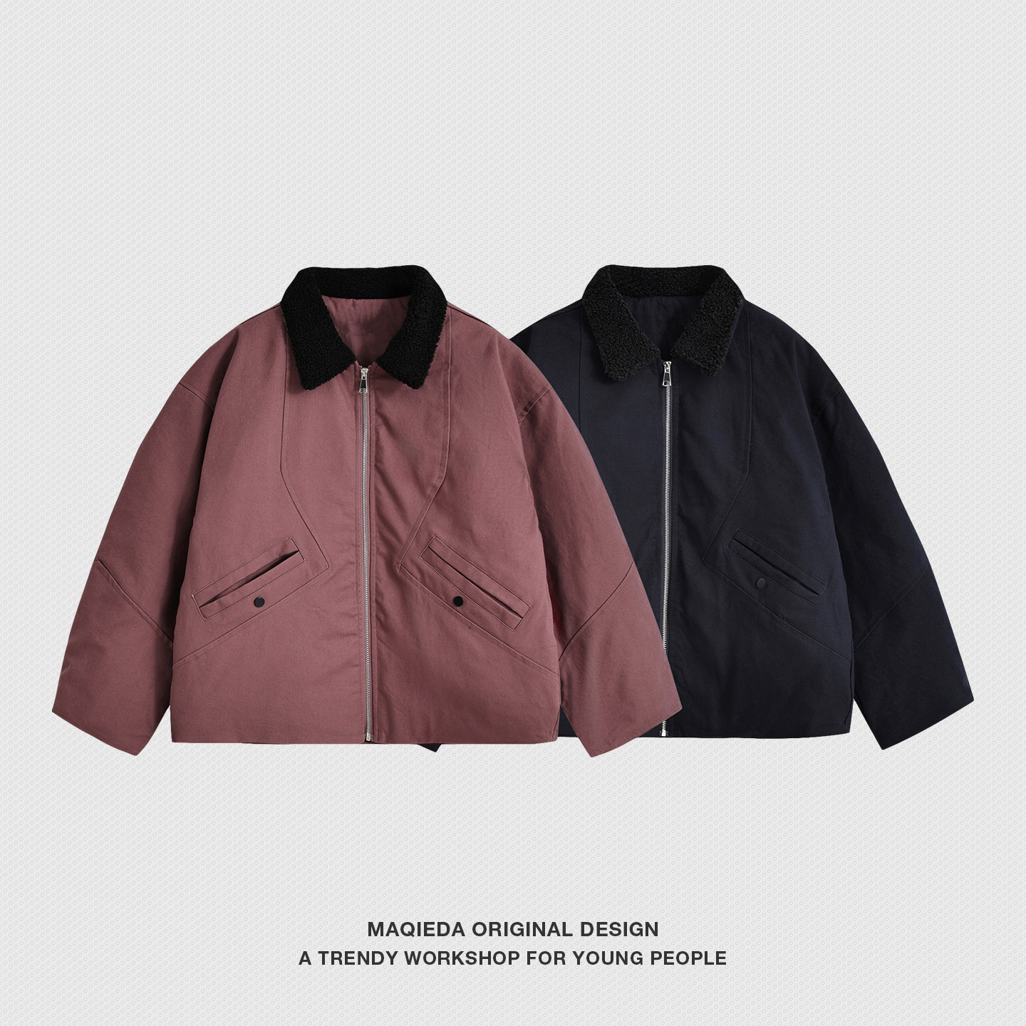 马切达冬季日系拼接羊羔毛领棉衣男款复古情侣棉服工装潮流外套,淘宝优惠券,粉丝福利购,淘宝优惠卷