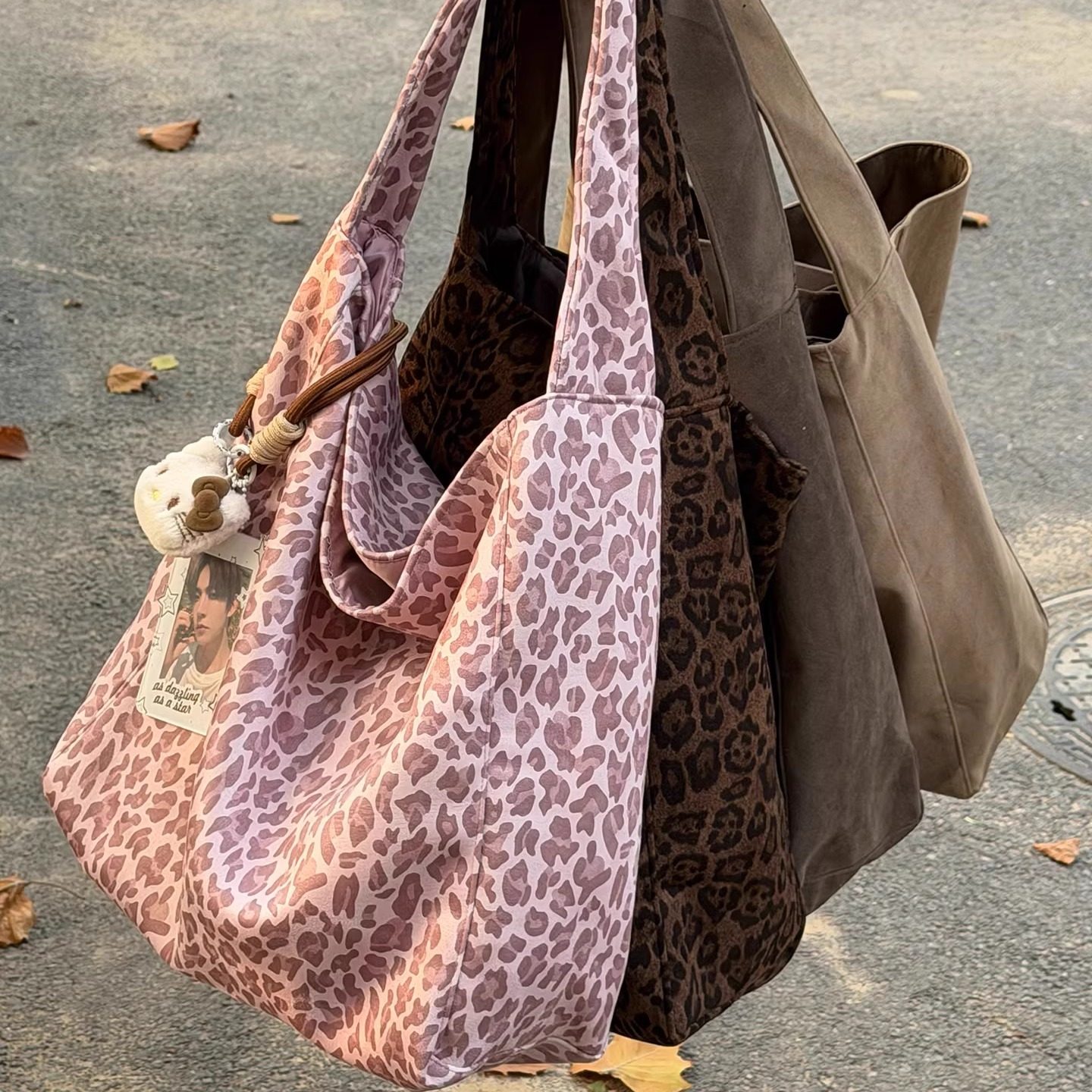 复古豹纹腋下包秋冬韩系慵懒风单肩包包女通勤托特包大容量帆布包,淘宝优惠券,粉丝福利购,淘宝优惠卷