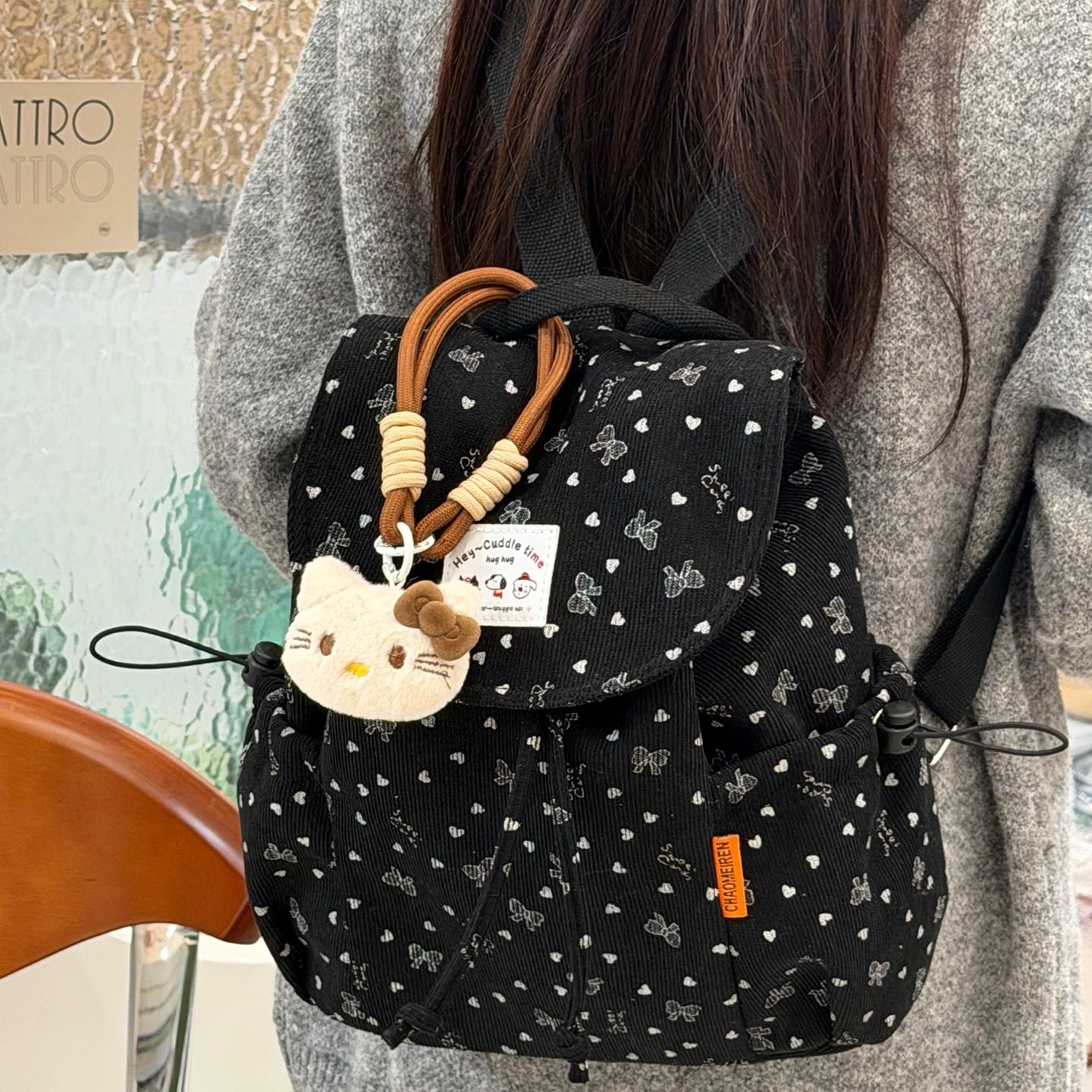 灯芯绒韩系简约迷你双肩包女甜美小众学生百搭轻便抽绳通勤小背包,淘宝优惠券,粉丝福利购,淘宝优惠卷