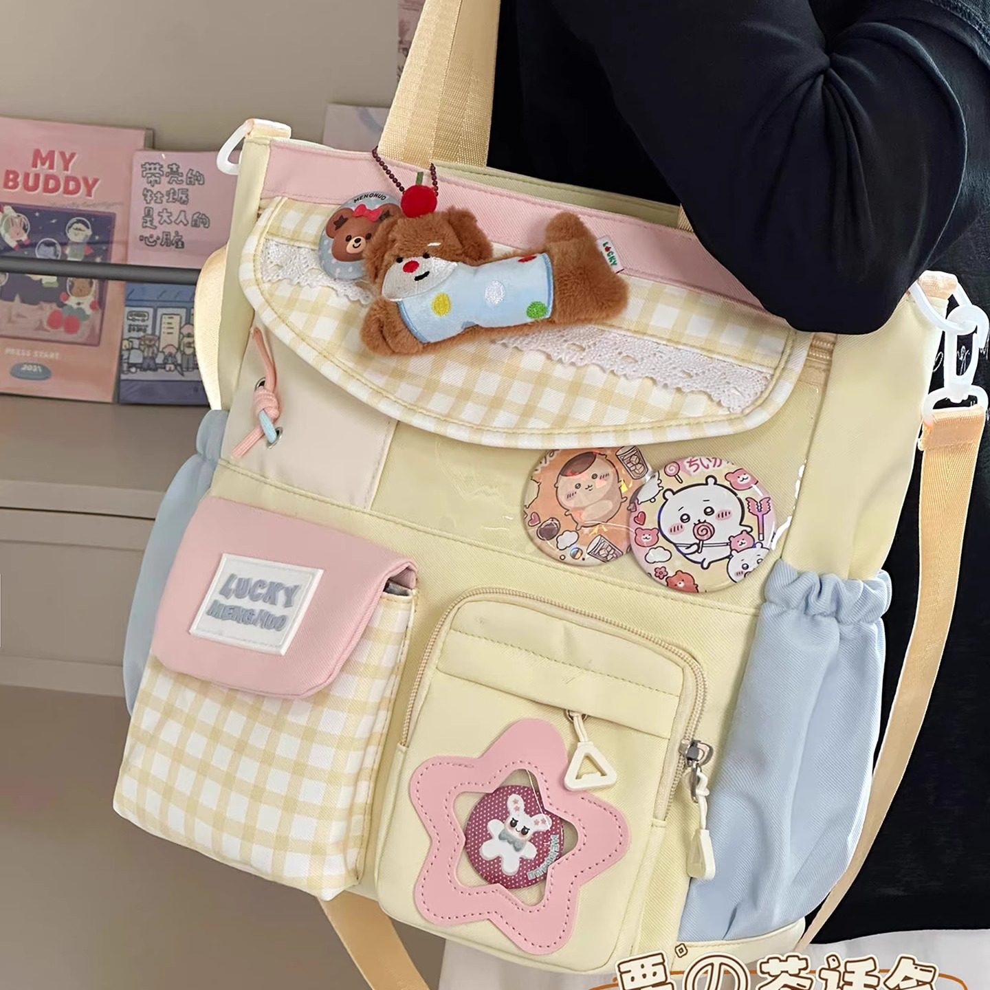 日系ins小清新可爱痛包女 学生上课单肩包手提补习袋大容量斜挎包,淘宝优惠券,粉丝福利购,淘宝优惠卷