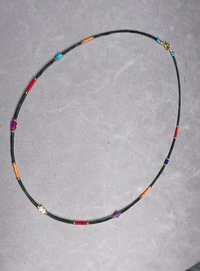 极细！天然阿富汗玉1mm项链 多彩多巴胺锁骨链 素链轻奢时尚极简