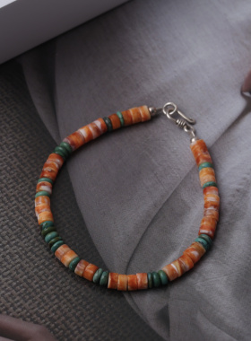 原创设计天然绿松石手链男女同款手链小众流行复古多刺牡蛎海菊贝