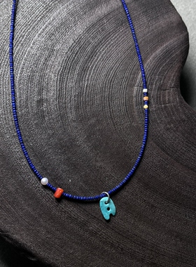 孤品！小北羊原创设计2mm青金石绿松石项链锁骨链choker复古轻奢