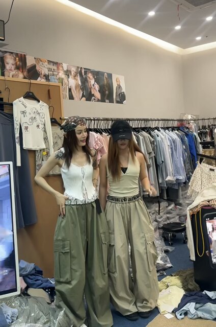 ໂສ້ງຂາສັ້ນກະທັດຮັດ Retro workwear ອາເມລິກາສໍາລັບແມ່ຍິງ summer drape leg trousers loose wide leg pants in jazz dance pants