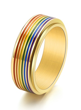 原创设计钛钢彩虹指环潮男女通讯录简约六色彩色可转动戒指