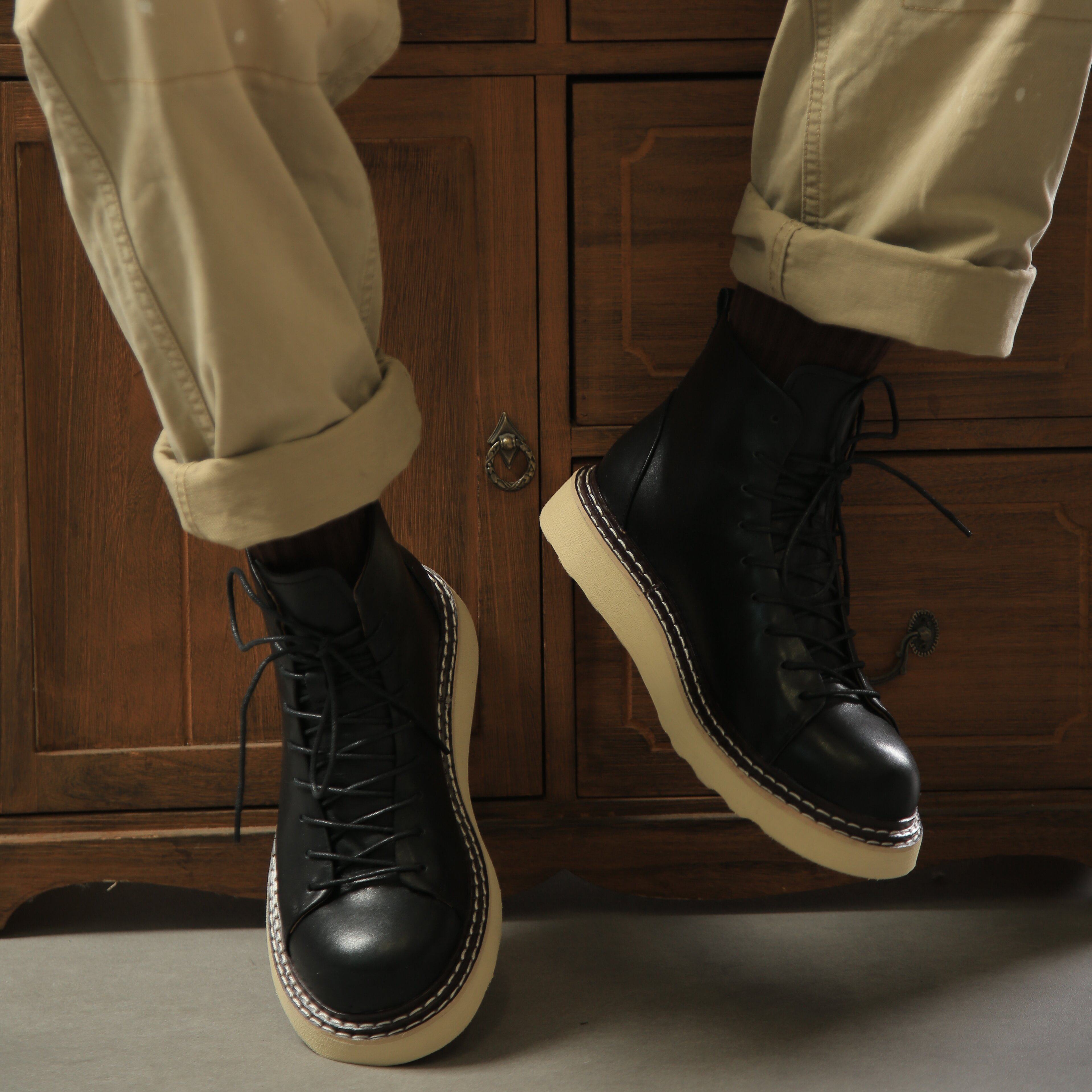 冬季新款马丁靴男高帮阿美咔叽短脸英伦风真皮皮鞋复古韩版短靴潮,淘宝优惠券,粉丝福利购,淘宝优惠卷