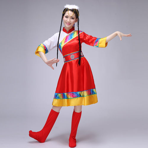 新款民族风藏族舞蹈表演服装 少数民族藏族演出服 水袖舞台服饰女 - 图0