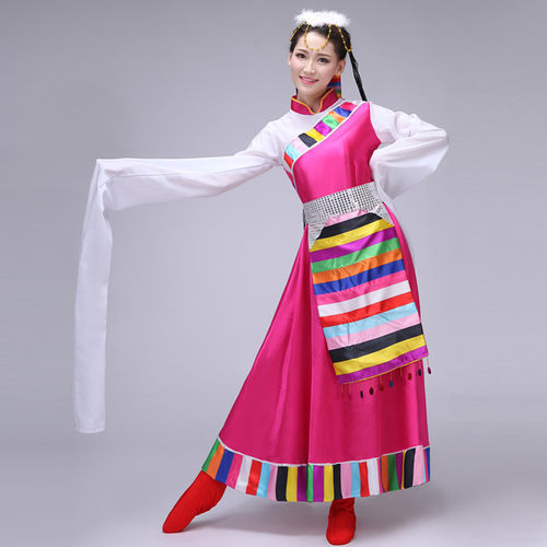 新款藏族舞蹈演出服装蒙古服饰女少数民族服装成人西藏广场舞水袖 - 图0
