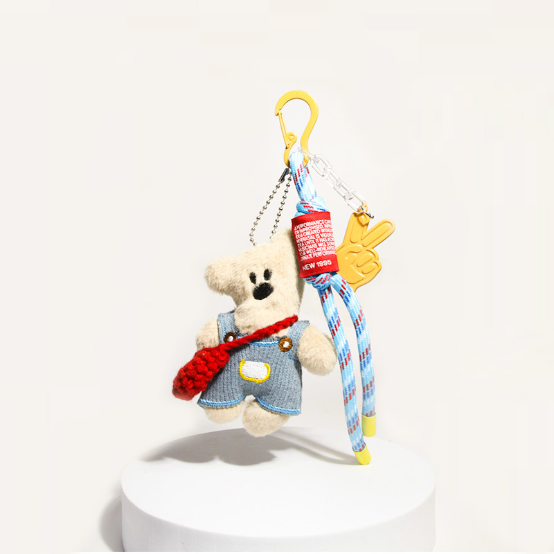 美拉德憨豆小熊书包包挂件毛绒公仔卡通可爱汽车钥匙扣miu系学生 - 图0
