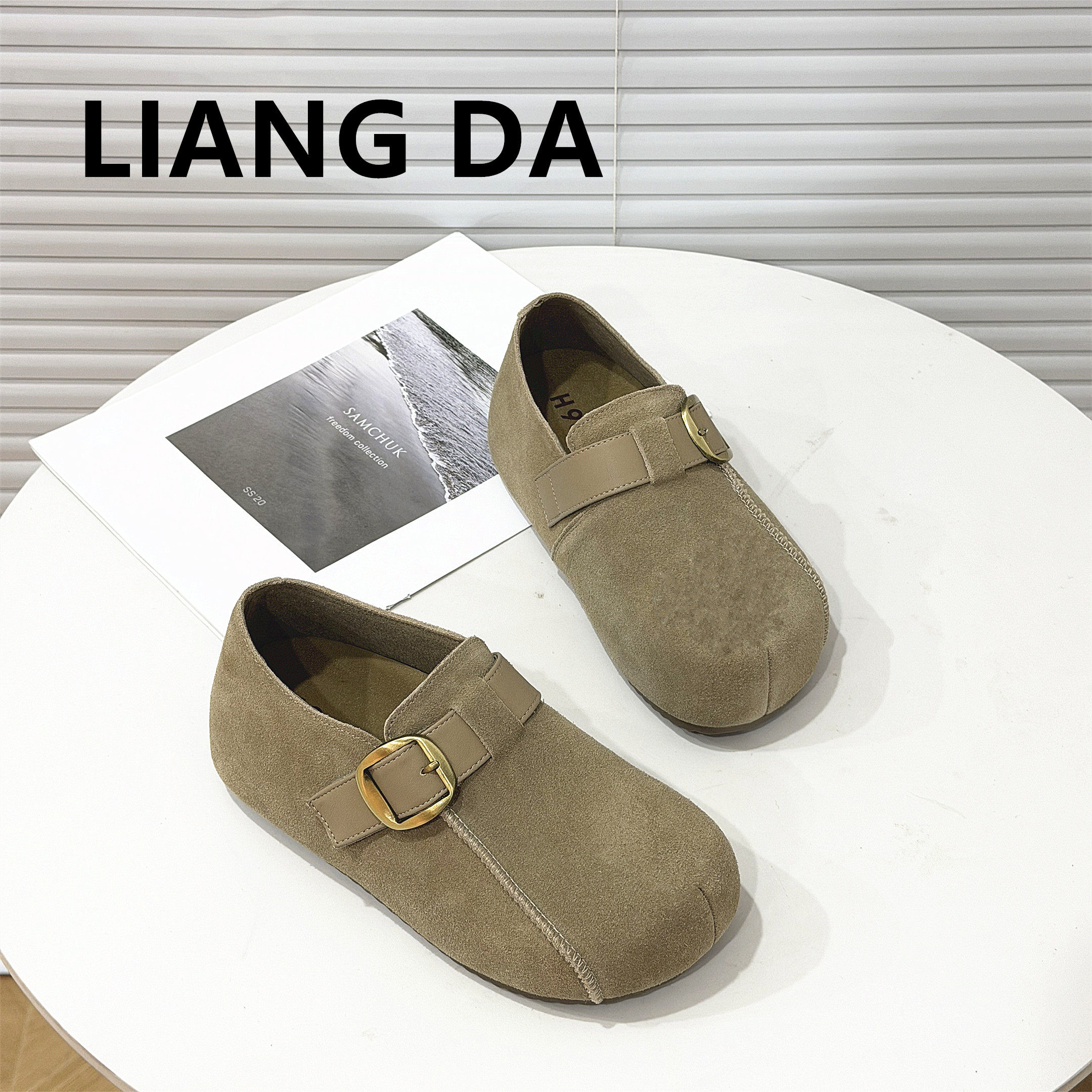 韩版皮带扣真皮厚底勃肯鞋女2026春款百搭时尚平底内增高休闲单鞋,淘宝优惠券,粉丝福利购,淘宝优惠卷