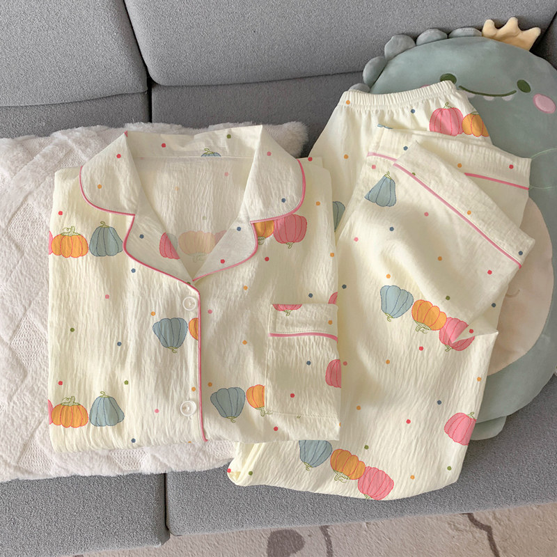 南瓜波点ins春夏睡衣女新款学生休闲短袖长裤两件套云朵棉家居服,淘宝优惠券,粉丝福利购,淘宝优惠卷