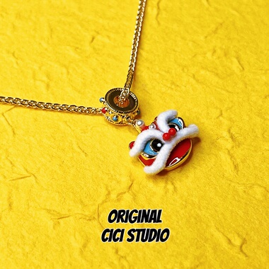 CICI STUDIO小众高级感红色醒狮项链女可爱招财纳福甜酷镀金项链