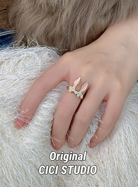 CICI STUDIO小众个性潮流梦幻兔女郎耳朵ins多巴胺精工镀金戒指女