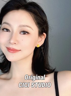 CICI STUDIO小众精工黄色芒果耳钉女甜美个性多巴胺耳饰耳环耳饰