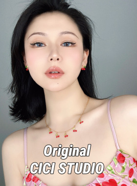 CICI STUDIO小众精工镀金红色樱桃项链女甜美多巴胺锁骨链颈链