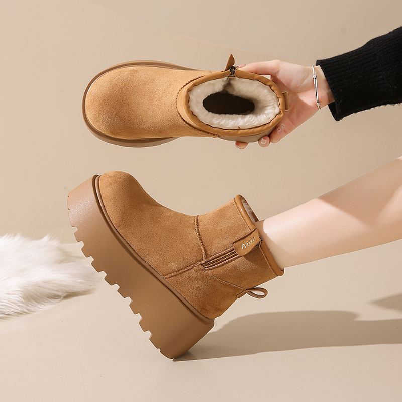 松糕厚底雪地靴女2025新款冬季增高马丁靴加绒加厚保暖东北大棉鞋 - 图1