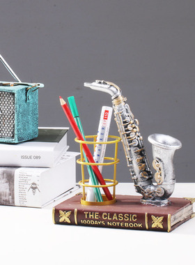 欧式风复古做旧镂空花插音乐笔筒