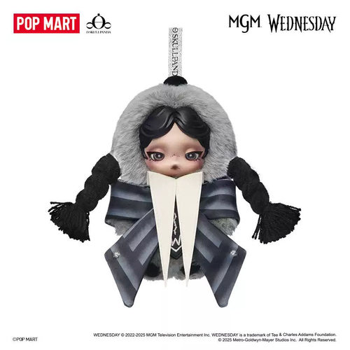 POPMART泡泡玛特 SKULLPANDA × 正品星期三毛绒吊卡奈弗莫尔学院 - 图1