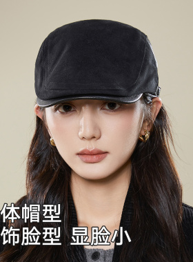 PU皮檐拼接麂皮绒显脸小前进帽