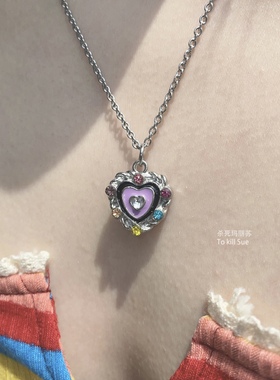 钛钢链条女七彩石项链