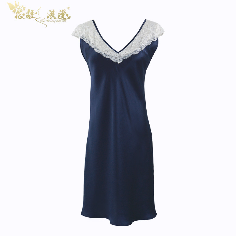 花语浪漫短袖100%桑蚕丝夏季睡裙 花语浪漫睡裙
