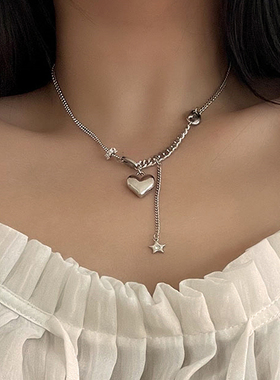 爱心INS潮新款钛钢叠戴锁骨项链