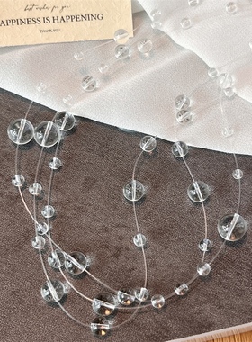 清晨露珠项链高品质小众设计手工透明水晶串珠颈链时尚悬浮锁骨链