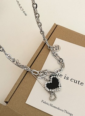 嘻哈甜酷锁骨链黑色爱心形颈链
