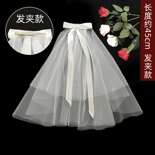 小个子头纱领证求婚新娘结婚蝴蝶结蓬蓬纱女演唱会高级感拍照道具 - 图3