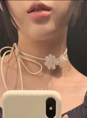 超音素白色山茶花系带项链颈链