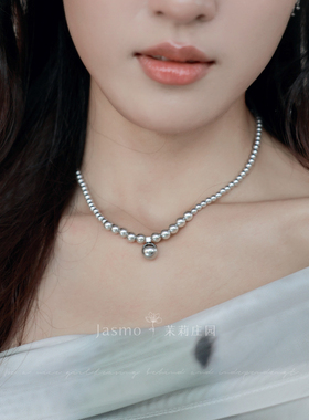 秋冬基础高级灰色渐变珍珠项链女