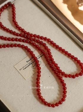 天然石红玛瑙项链女s925纯银