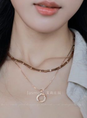 原创秋冬棕色猫眼石叠戴项链女