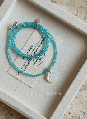 原创春夏度假蓝色串珠贝壳项链女