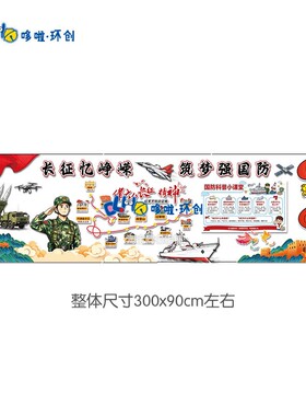 校园国防教育长征忆峥嵘筑梦强国防黑板报班级文化墙贴中小学环创