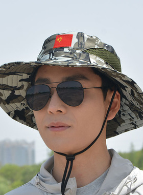 男士夏季迷彩大檐防晒渔夫帽