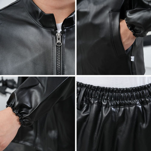 皮衣皮裤套装秋季宽松大码中年男士防风防水劳保工作服皮衣服外套 - 图2