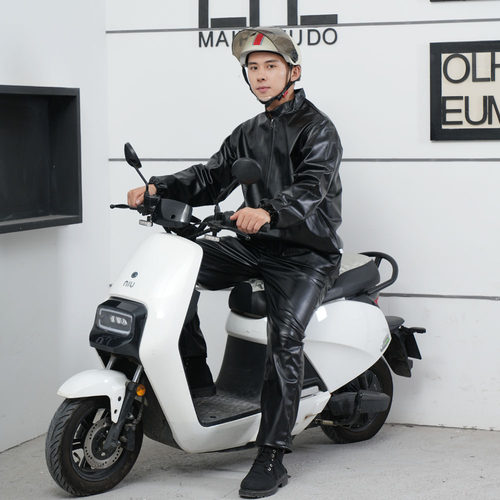 皮衣皮裤套装秋季宽松大码中年男士防风防水劳保工作服皮衣服外套 - 图1
