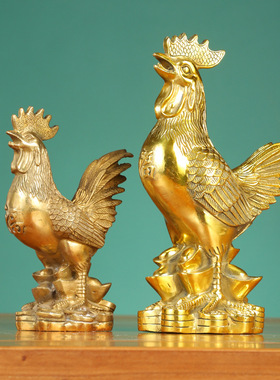 铜鸡摆件纯黄铜公鸡工艺品家居装饰品十二生肖招财金鸡吉祥物摆设
