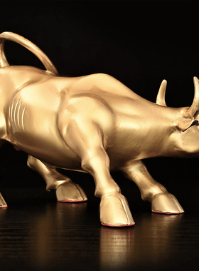 铜牛摆件纯黄铜生肖牛气冲天铜华尔街旺市牛转乾坤客厅办公室摆设