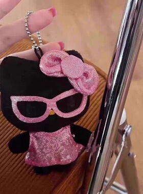 日本ULALOV 黑皮kitty挂件闪耀公主kt凯蒂猫圆脸可爱公仔包包挂饰