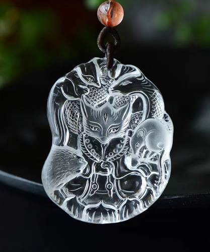 新款现货天然白水晶黄水晶五仙九尾狐吊坠精致可爱水晶狐黄白柳灰 - 图2