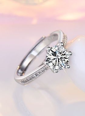 S925日韩简约个性微镶六爪臂戒指女ins莫桑石开口气质指环送女友