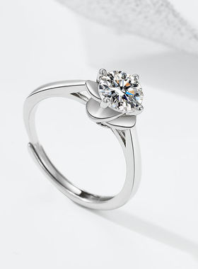 高级感婚礼仪式仿莫桑钻戒指S925银色闪钻戒送闺蜜女友意义小礼物