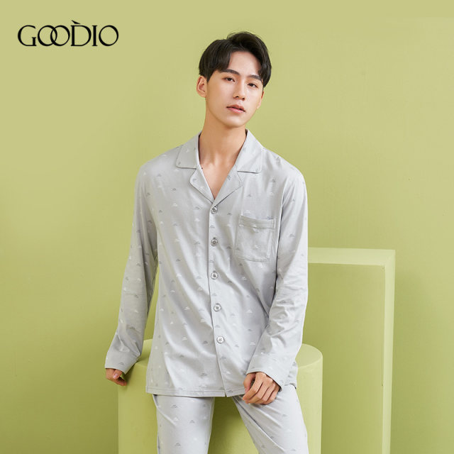 Godi's 2023 new counter same style patron series men's home wear set ຊຸດ pajamas ບາງໆພາກຮຽນ spring ແລະ summer ຊຸດ 2 ສິ້ນ