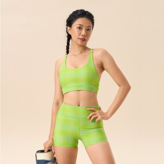 HARDSHIP｜绿波纹 健身瑜伽裤三分裤女 绿色条纹弹力高腰排汗短裤