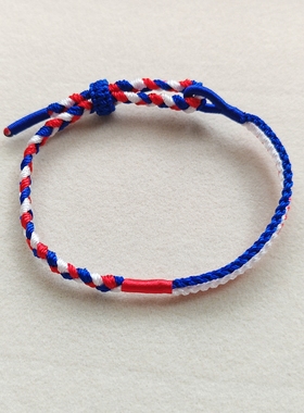 手工编织高档宝蓝色手绳小众设计三色手绳可调节手绳礼物