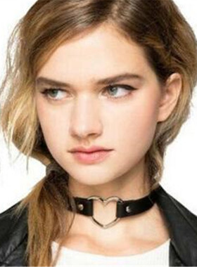 日系洛丽塔原宿朋克风桃心项链 PU皮爱心形桃心choker颈链项圈GD