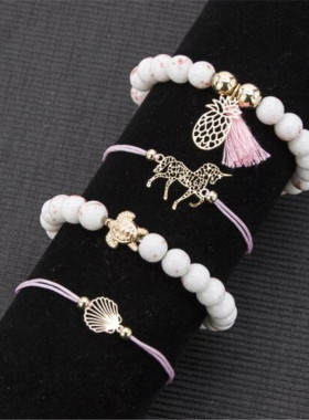 镂空流苏粉色手链新品套装